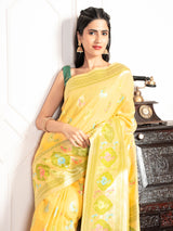 Mimosa Women's Woven Design Kanjivaram Style Art Silk Saree With Blouse Piece : SA00002067YLWFREE