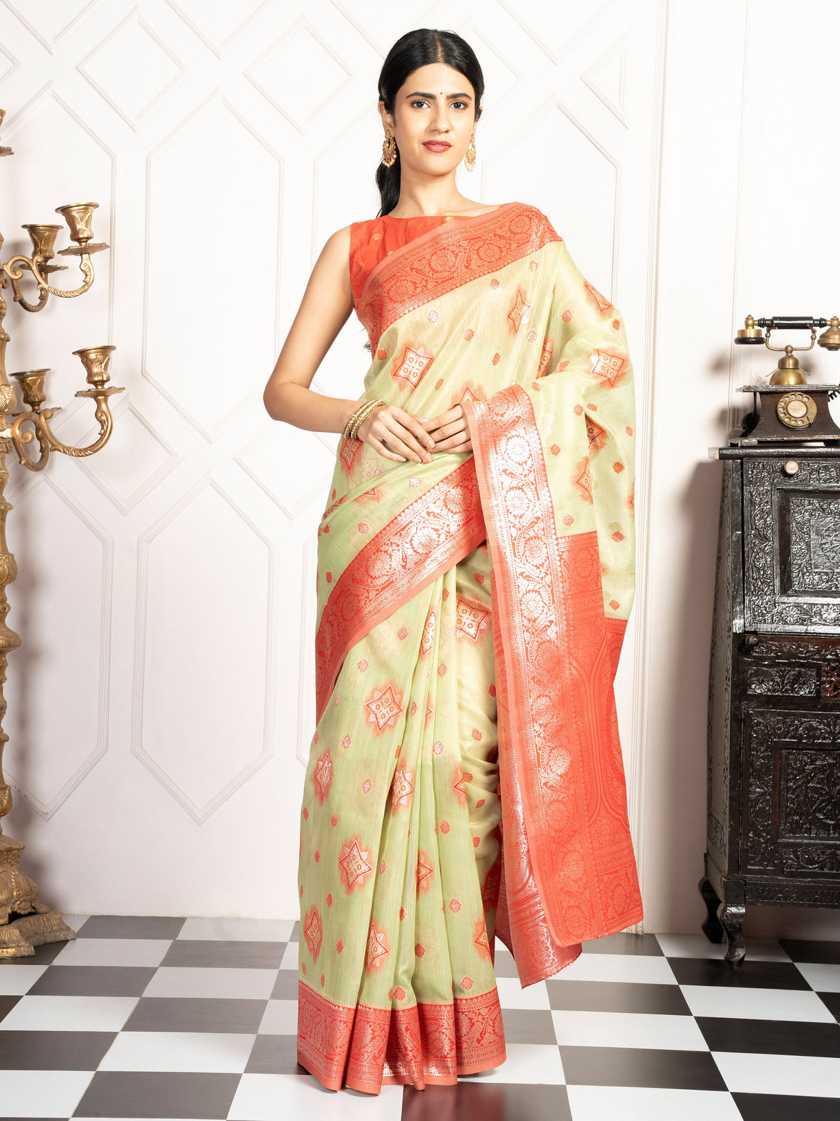 Mimosa Women's Woven Design Kanjivaram Style Art Silk Saree With Blouse Piece : SA00002068PSFREE