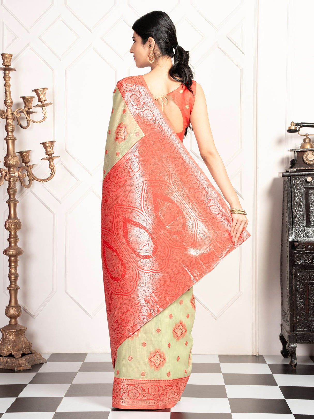 Mimosa Women's Woven Design Kanjivaram Style Art Silk Saree With Blouse Piece : SA00002068PSFREE