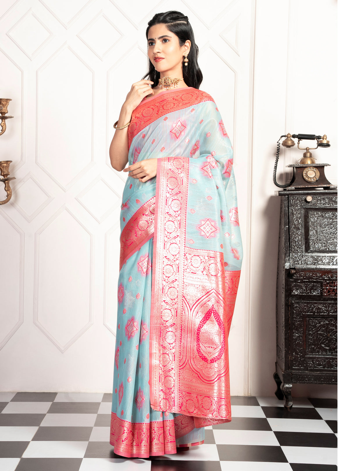 Mimosa Women's Woven Design Kanjivaram Style Art Silk Saree With Blouse Piece : SA00002068SFFREE