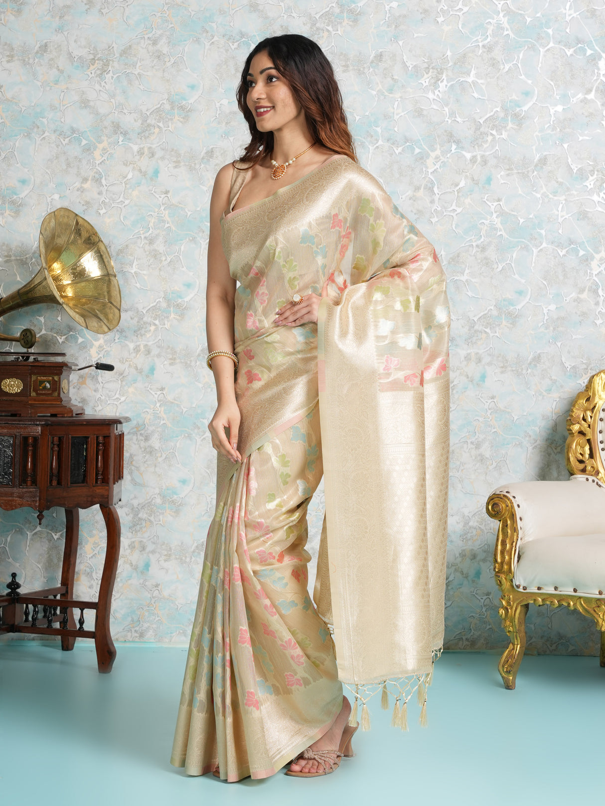 Mimosa Women's Woven Design Banarasi Style Art Silk Saree With Blouse Piece : SA00002069CKFREE