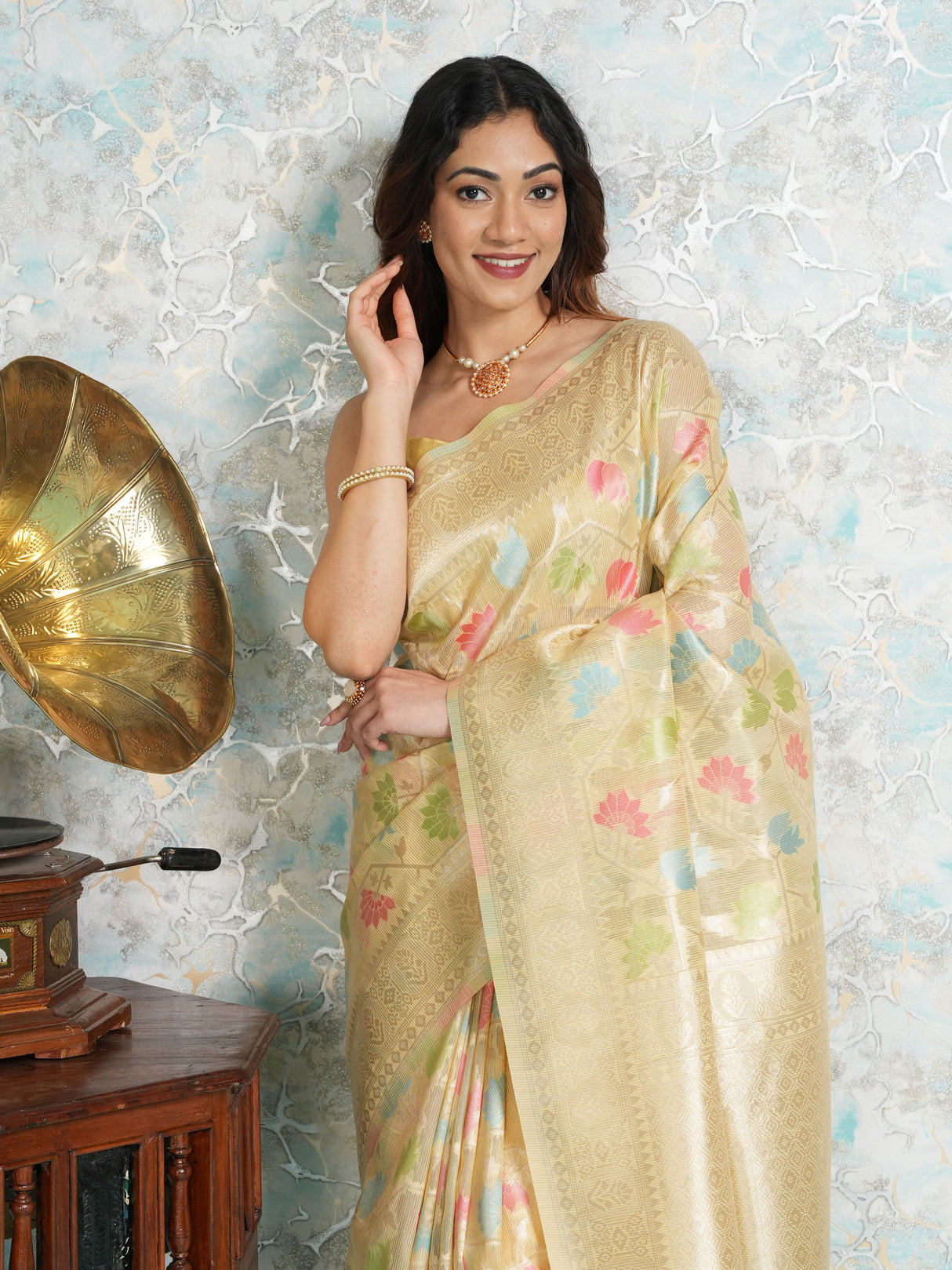 Mimosa Women's Woven Design Banarasi Style Art Silk Saree With Blouse Piece : SA00002071YLWFREE