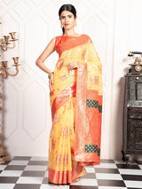 Mimosa Women's Woven Design Kanjivaram Style Art Silk Saree With Blouse Piece : SA00002072GDFREE