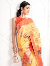 Mimosa Women's Woven Design Kanjivaram Style Art Silk Saree With Blouse Piece : SA00002072GDFREE