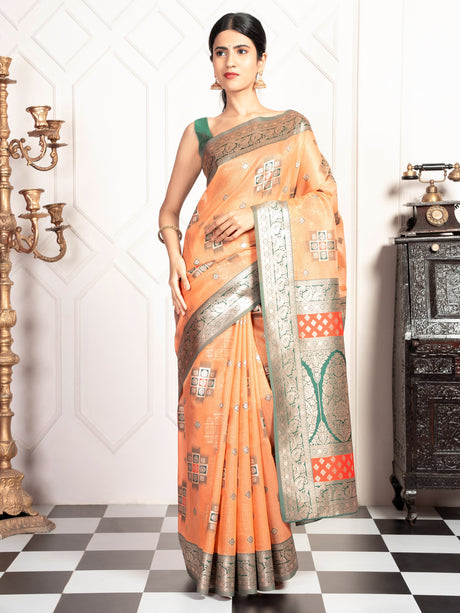 Mimosa Women's Woven Design Kanjivaram Style Art Silk Saree With Blouse Piece : SA00002072PCFREE