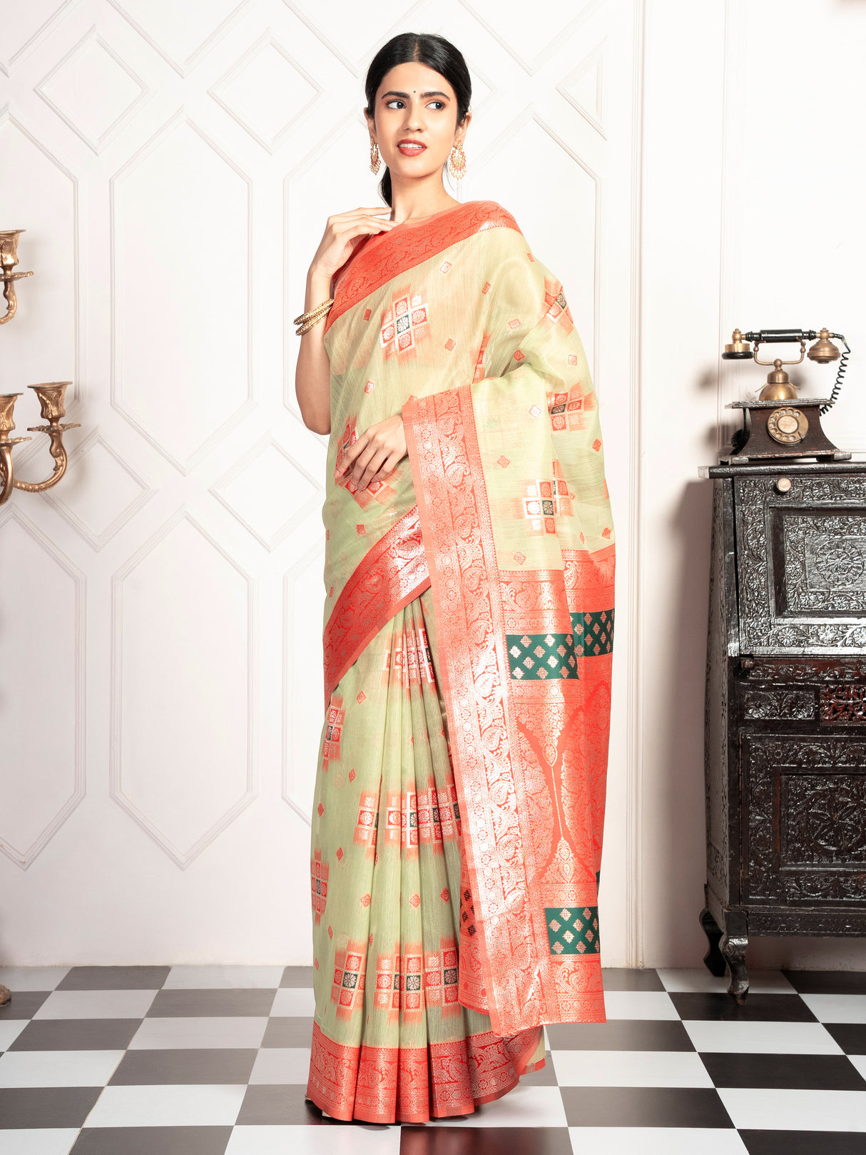 Mimosa Women's Woven Design Kanjivaram Style Art Silk Saree With Blouse Piece : SA00002072PSFREE