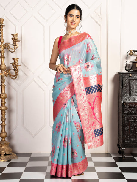 Mimosa Women's Woven Design Kanjivaram Style Art Silk Saree With Blouse Piece : SA00002072SFFREE