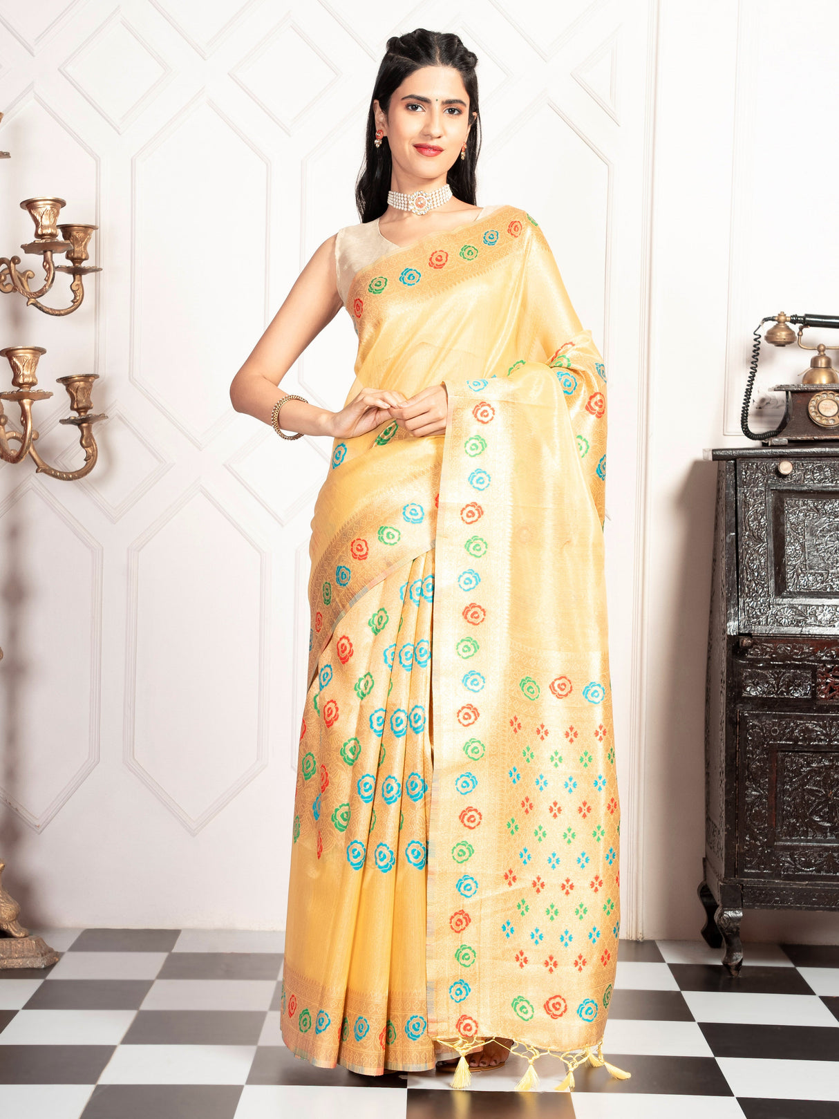 Mimosa Women's Woven Design Banarasi Style Art Silk Saree With Blouse Piece : SA00002082GDFREE