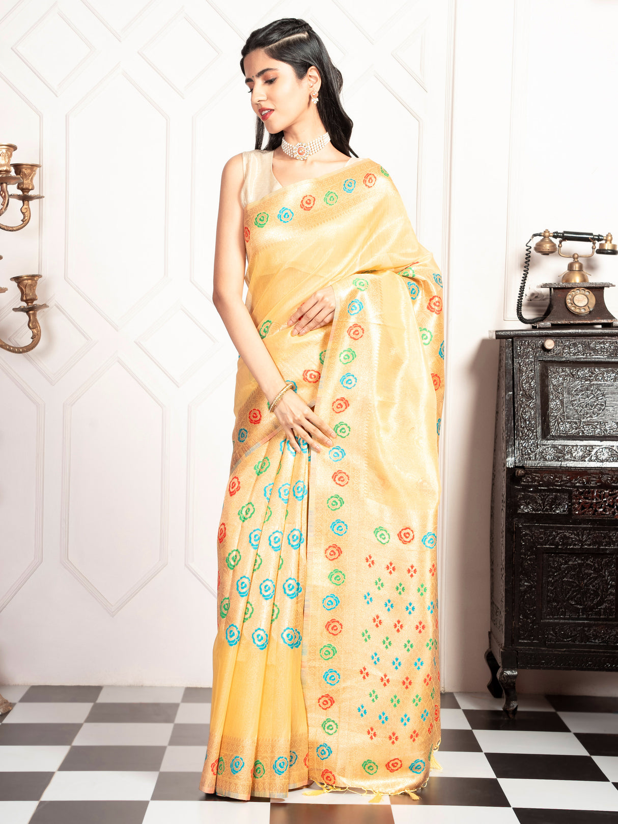 Mimosa Women's Woven Design Banarasi Style Art Silk Saree With Blouse Piece : SA00002082GDFREE