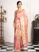 Mimosa Women's Woven Design Banarasi Style Art Silk Saree With Blouse Piece : SA00002082PNKFREE