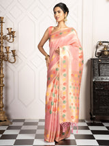 Mimosa Women's Woven Design Banarasi Style Art Silk Saree With Blouse Piece : SA00002082PNKFREE