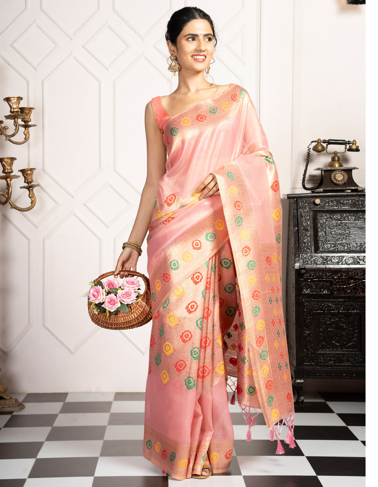 Mimosa Women's Woven Design Banarasi Style Art Silk Saree With Blouse Piece : SA00002082PNKFREE