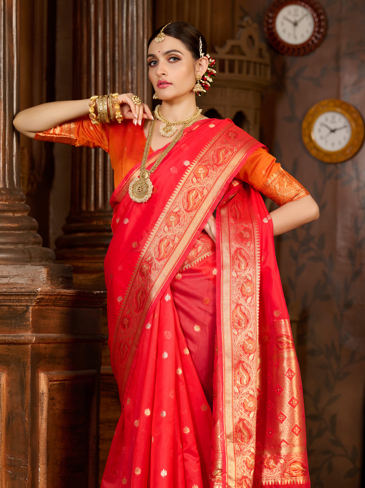 Mimosa Women's Woven Design Kanjivaram Art Silk Saree With Blouse Piece : SA0000868RED