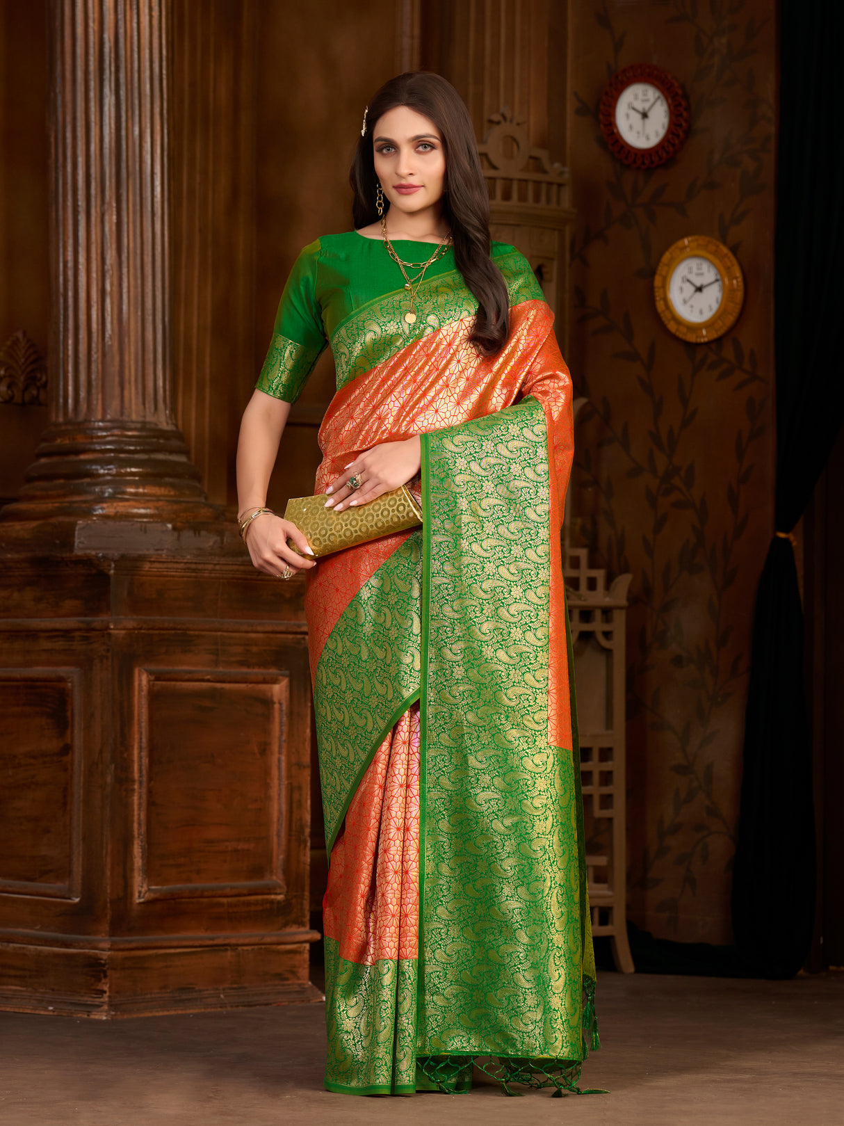 Mimosa Women's Woven Design Kanjivaram Art Silk Saree With Blouse Piece : SA0000892OR