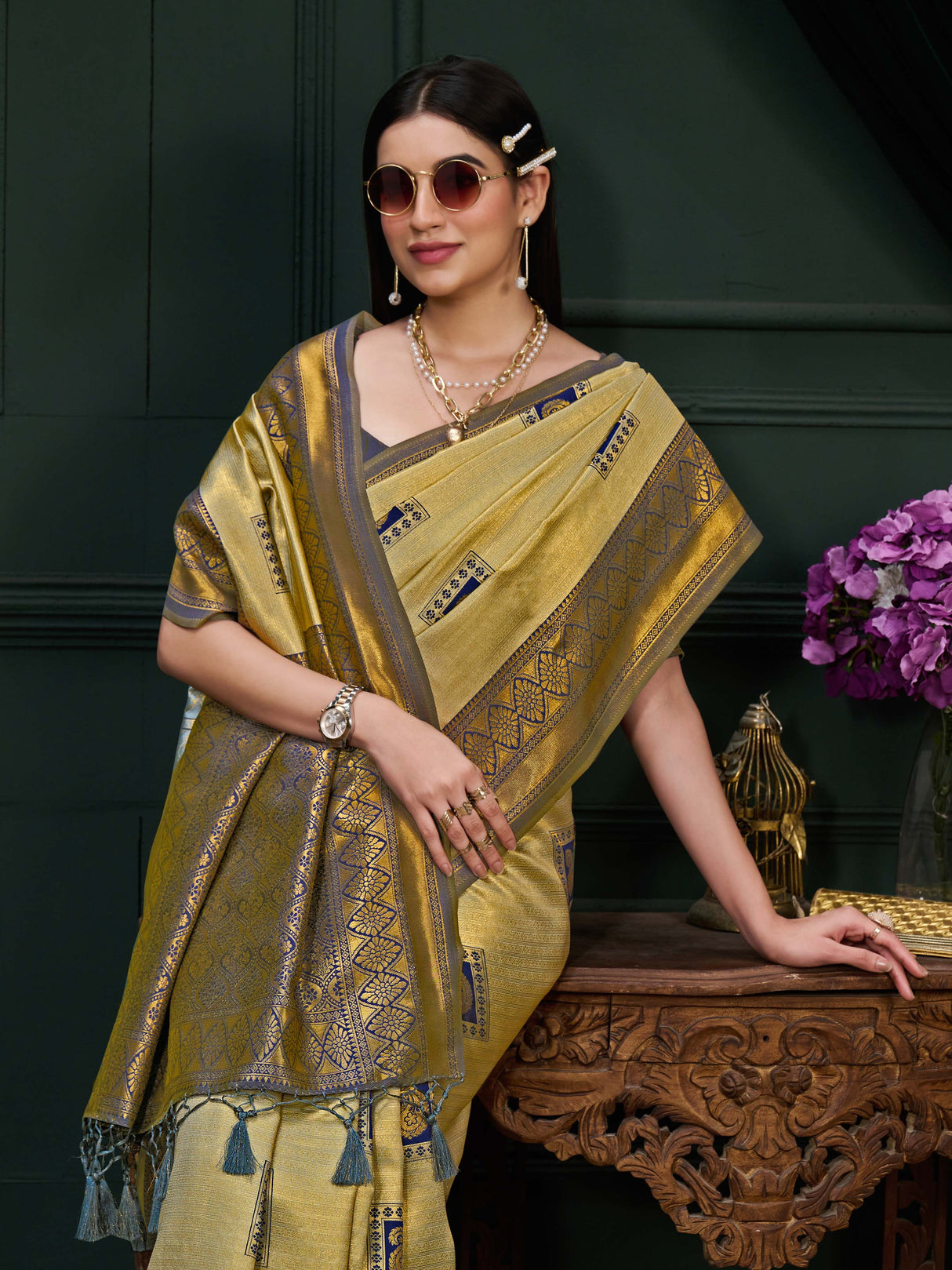 Mimosa Women's Woven Design Kanjivaram Art Silk Saree With Blouse Piece : SA0000898GY