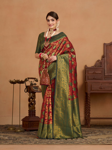 Mimosa Women's Woven Design Kanjivaram Art Silk Saree With Blouse Piece : SA0000903MR