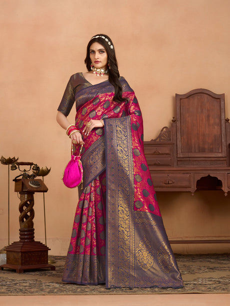 Mimosa Women's Woven Design Kanjivaram Art Silk Saree With Blouse Piece : SA0000903RN