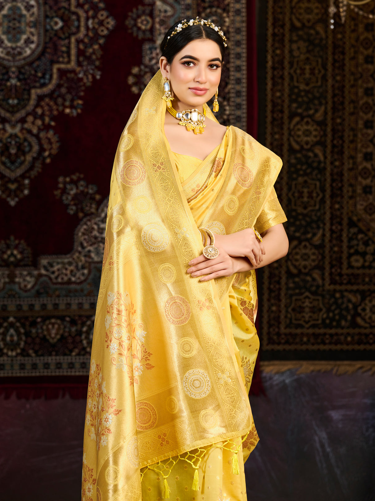 Mimosa Women's Woven Design Kanjivaram Art Silk Saree With Blouse Piece : SA0000904LM