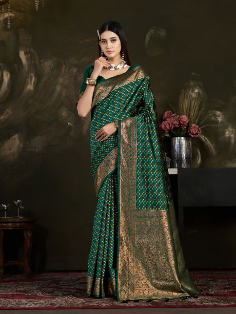 Mimosa Women's Woven Design Kanjivaram Art Silk Saree With Blouse Piece : SA0000906GRN