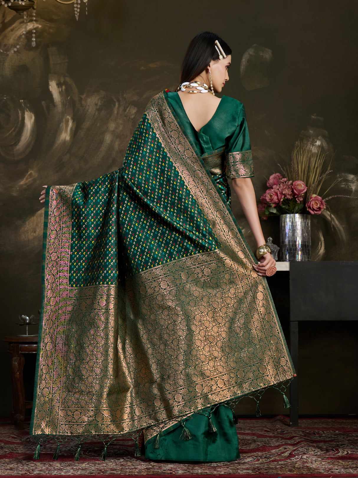 Mimosa Women's Woven Design Kanjivaram Art Silk Saree With Blouse Piece : SA0000906GRN