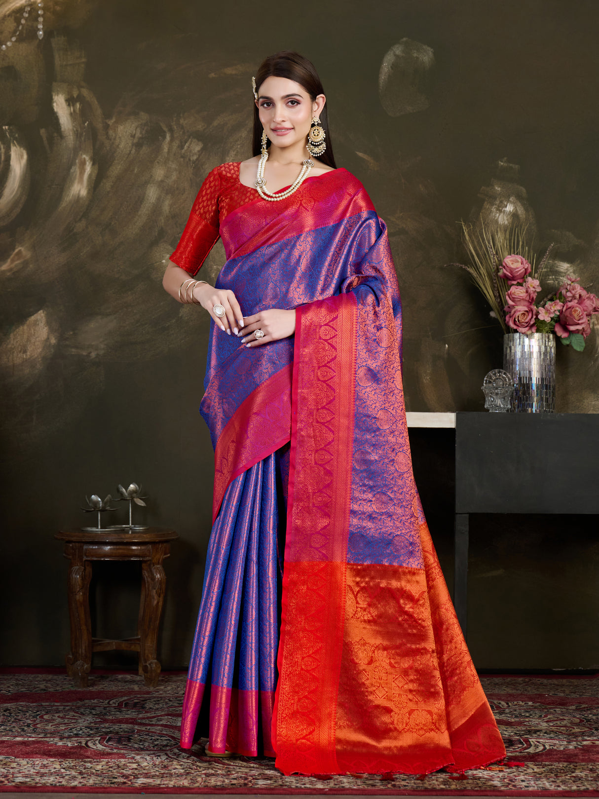 Mimosa Women's Woven Design Kanjivaram Art Silk Saree With Blouse Piece : SA0000915RB