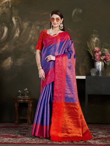 Mimosa Women's Woven Design Kanjivaram Art Silk Saree With Blouse Piece : SA0000915RB