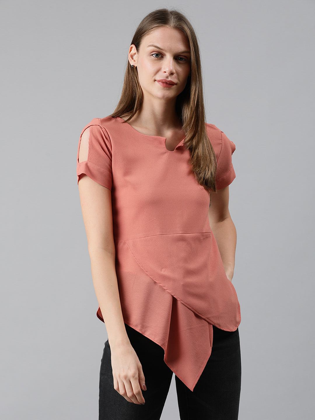 Mimosa Women Pink Solid A-Line Layered Top