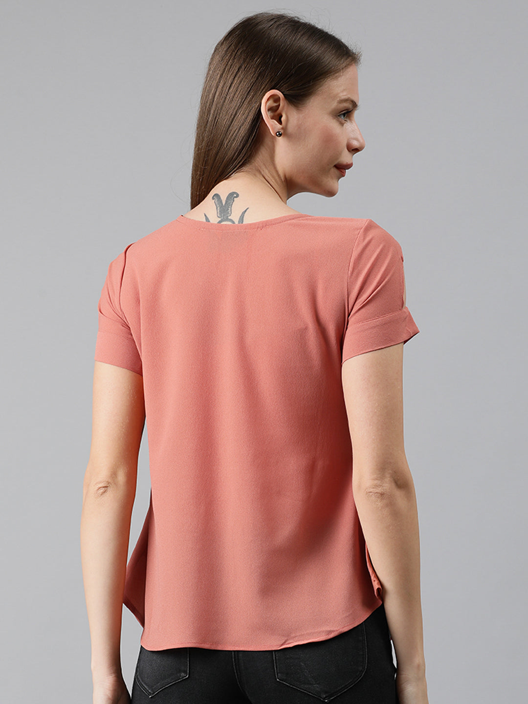 Mimosa Women Pink Solid A-Line Layered Top