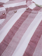 Mimosa Women Pink & White Striped Linen Top with Waist Tie-Ups