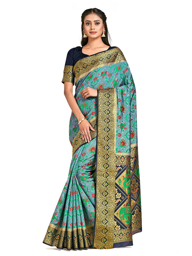 Mimosa Womens Art Silk Saree Patola Grey Color