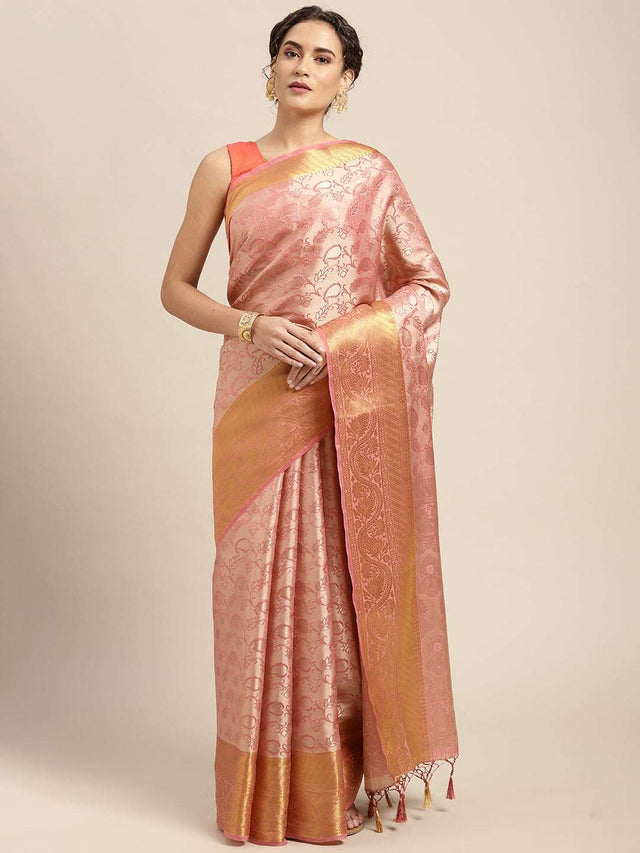 Mimosa Womens Art Silk Saree Kanjivaram Pink Color