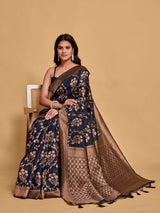 Mimosa Women's Woven Design Banarasi Art Silk Saree With Blouse Piece : SA00001216NVFREE