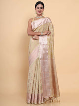 Mimosa Womens Art Silk Saree Kasavu Cream Color