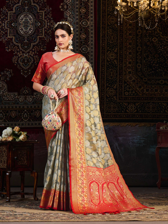 Mimosa Women's Woven Design Banarasi Art Silk Saree With Blouse Piece : SA0000945GY