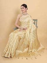 Mimosa Womens Art Silk Saree Kasavu Cream Color