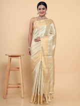 Mimosa Womens Art Silk Saree Kasavu Cream Color