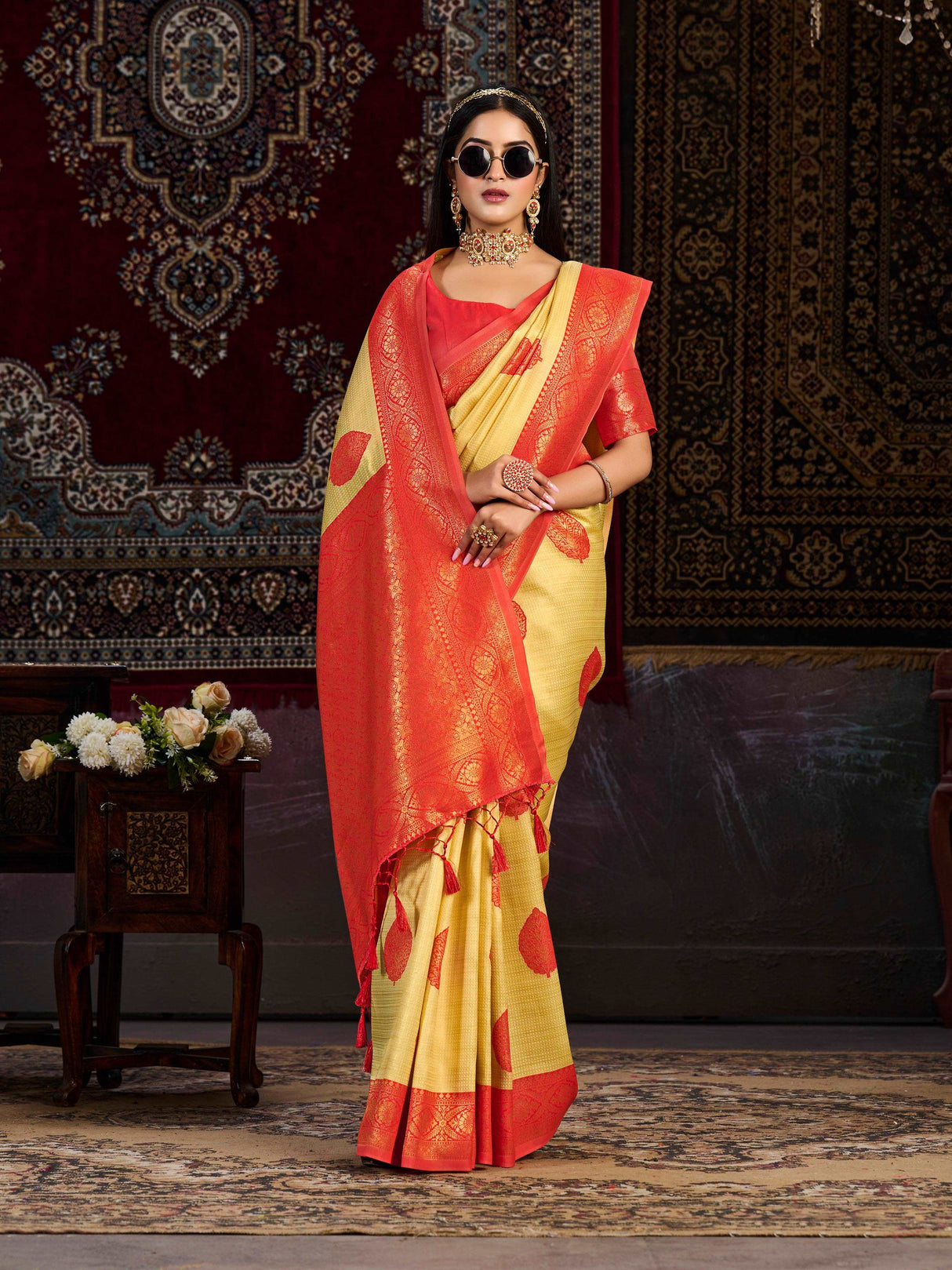 Mimosa Women's Woven Design Kanjivaram Art Silk Saree With Blouse Piece : SA0000900GD