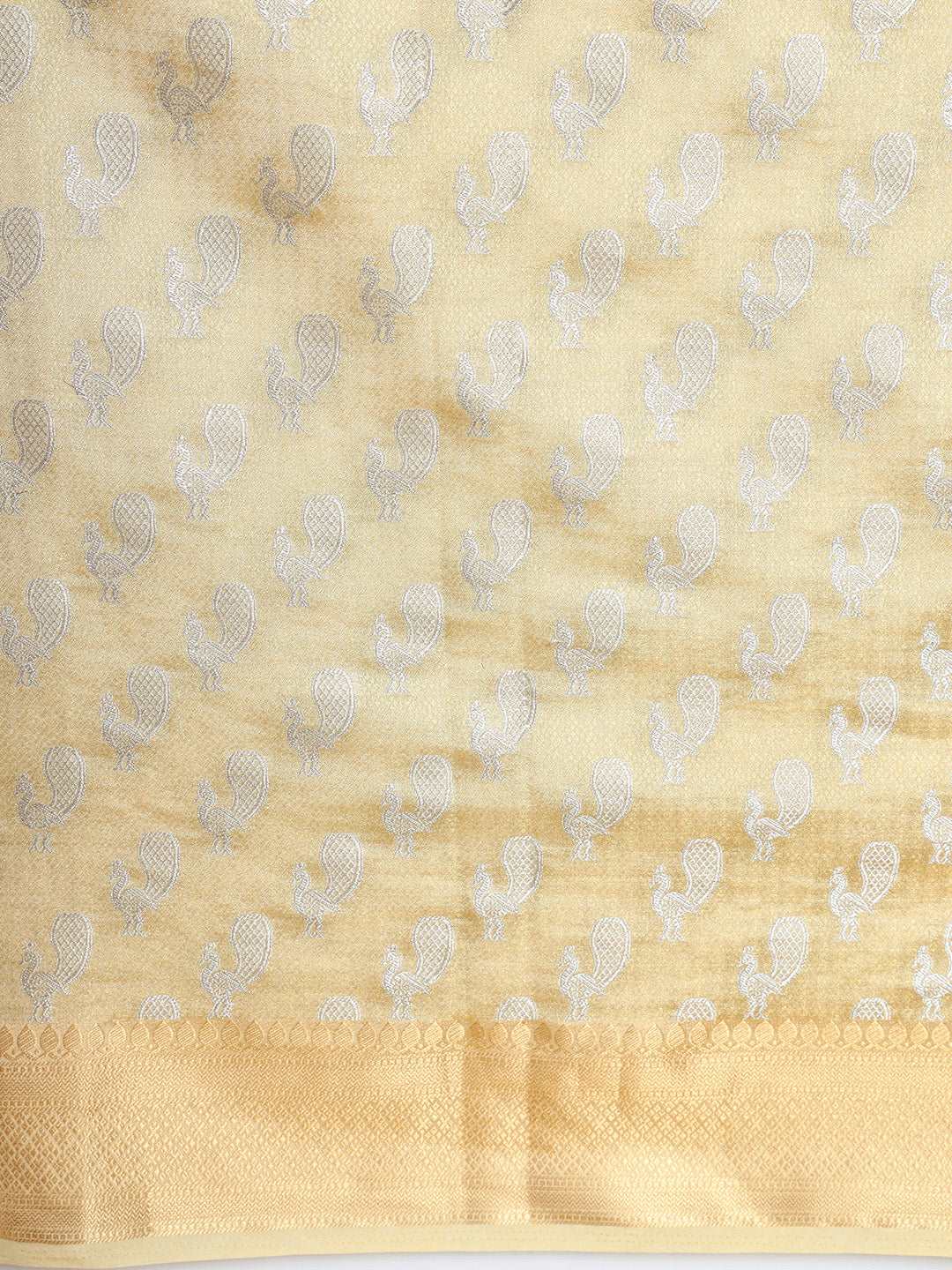 Mimosa Womens Art Silk Saree Kasavu Cream Color