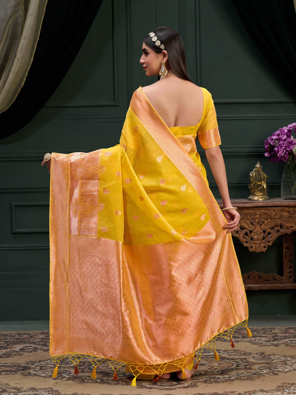 Mimosa Women's Woven Design Banarasi Art Silk Saree With Blouse Piece : SA0000872YLW