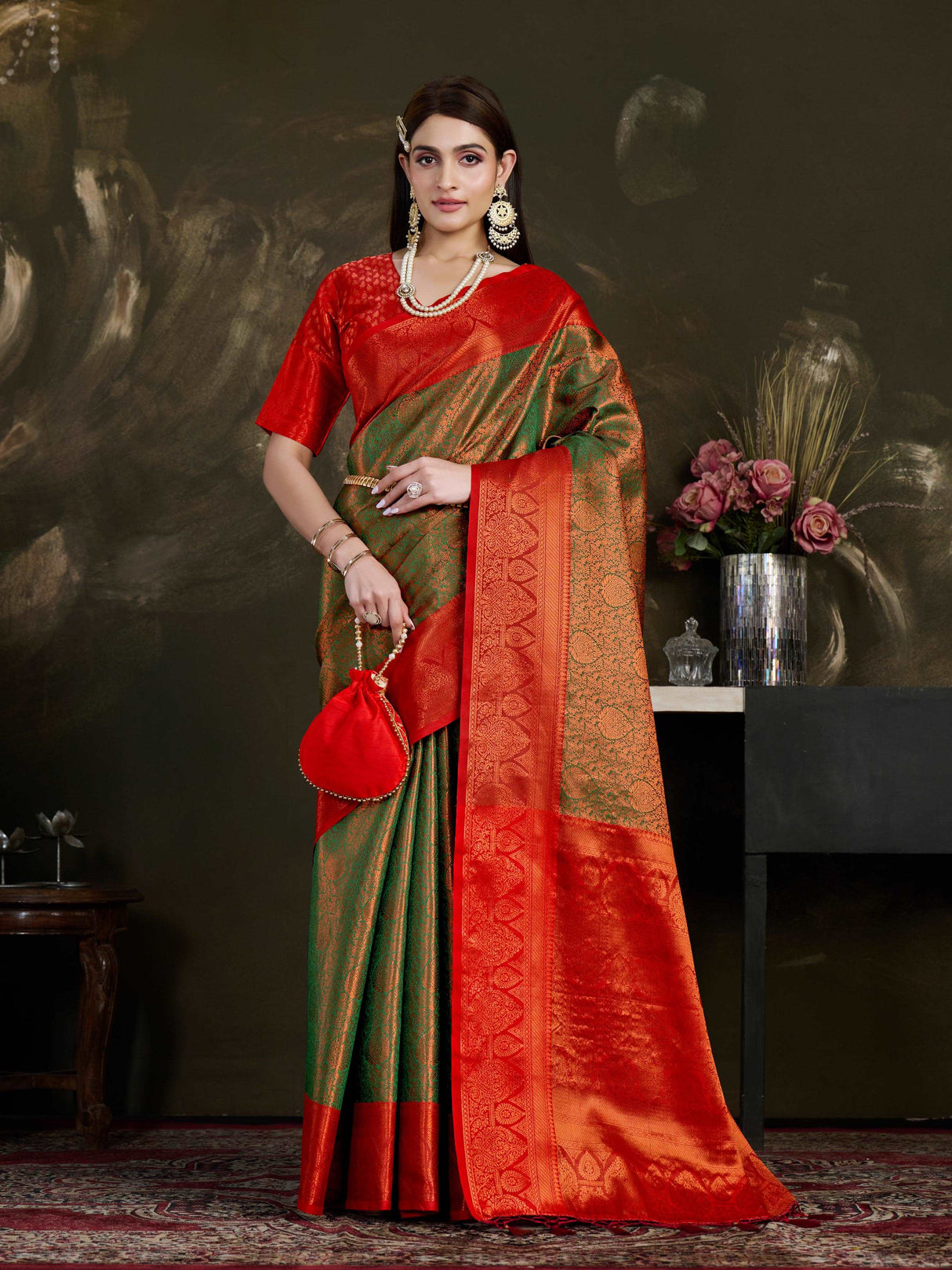 Mimosa Women's Woven Design Kanjivaram Art Silk Saree With Blouse Piece : SA0000915GRN