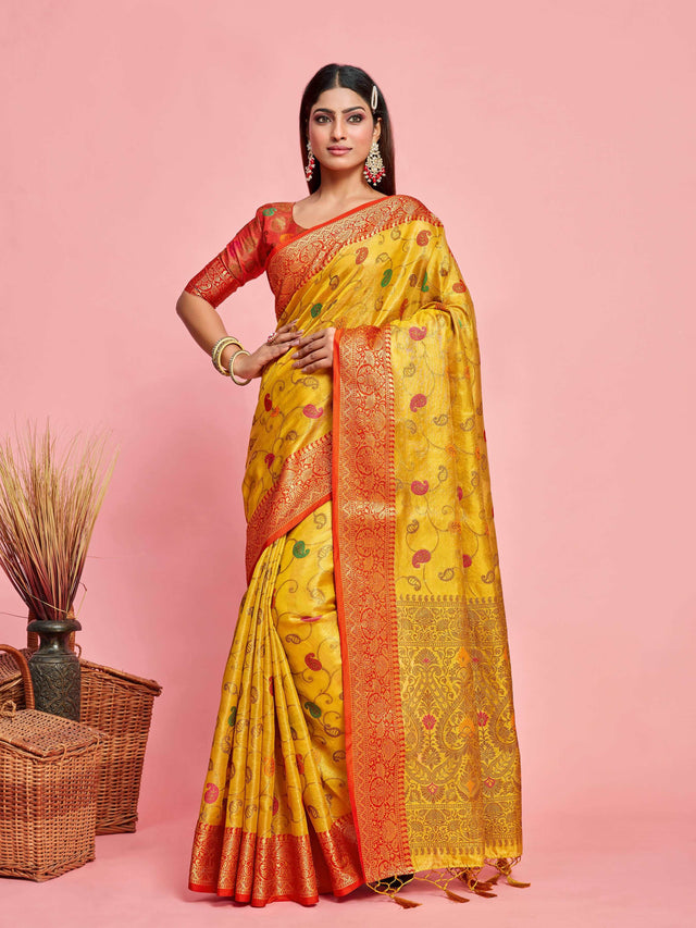 Mimosa Women's Woven Design Banarasi Art Silk Saree With Blouse Piece : SA00001225GDFREE