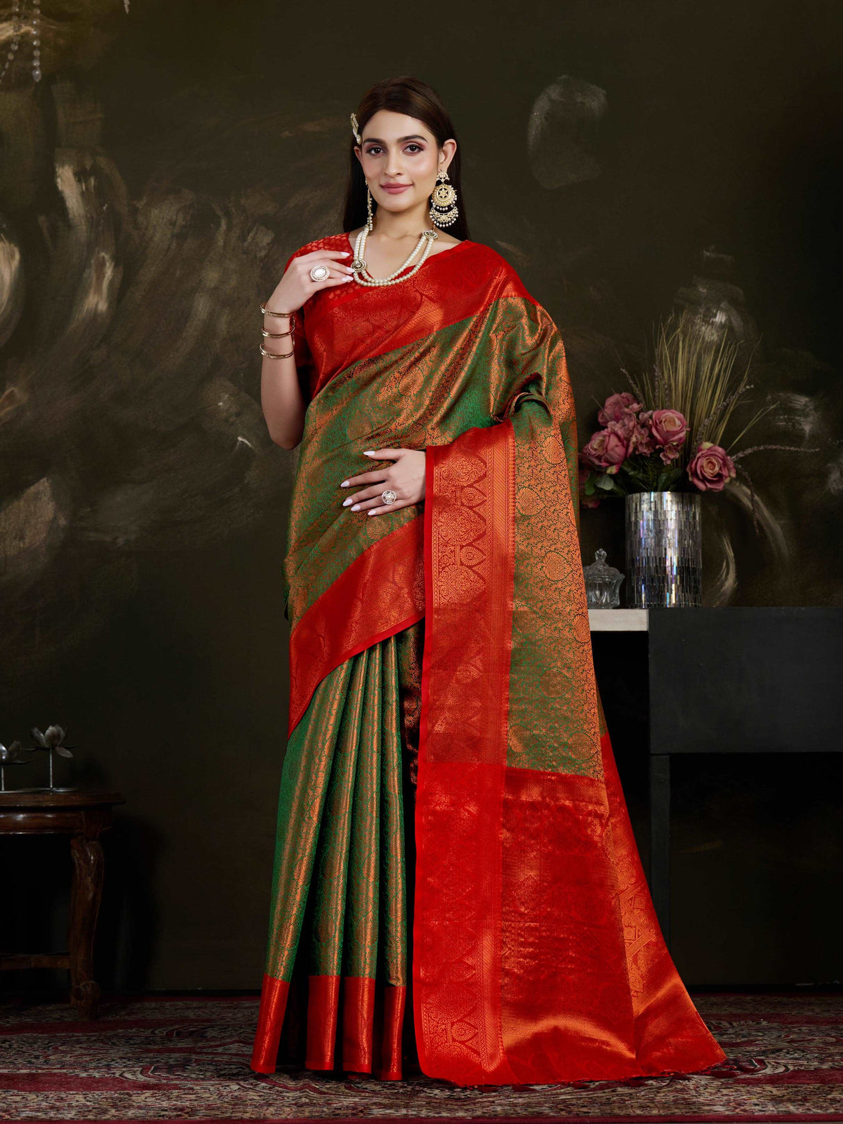 Mimosa Women's Woven Design Kanjivaram Art Silk Saree With Blouse Piece : SA0000915GRN