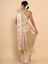 Mimosa Womens Art Silk Saree Kasavu Cream Color