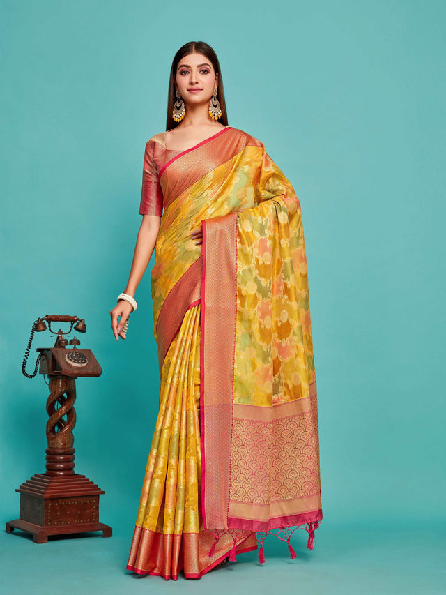 Mimosa Women's Woven Design Banarasi Art Silk Saree With Blouse Piece : SA00001214GDFREE