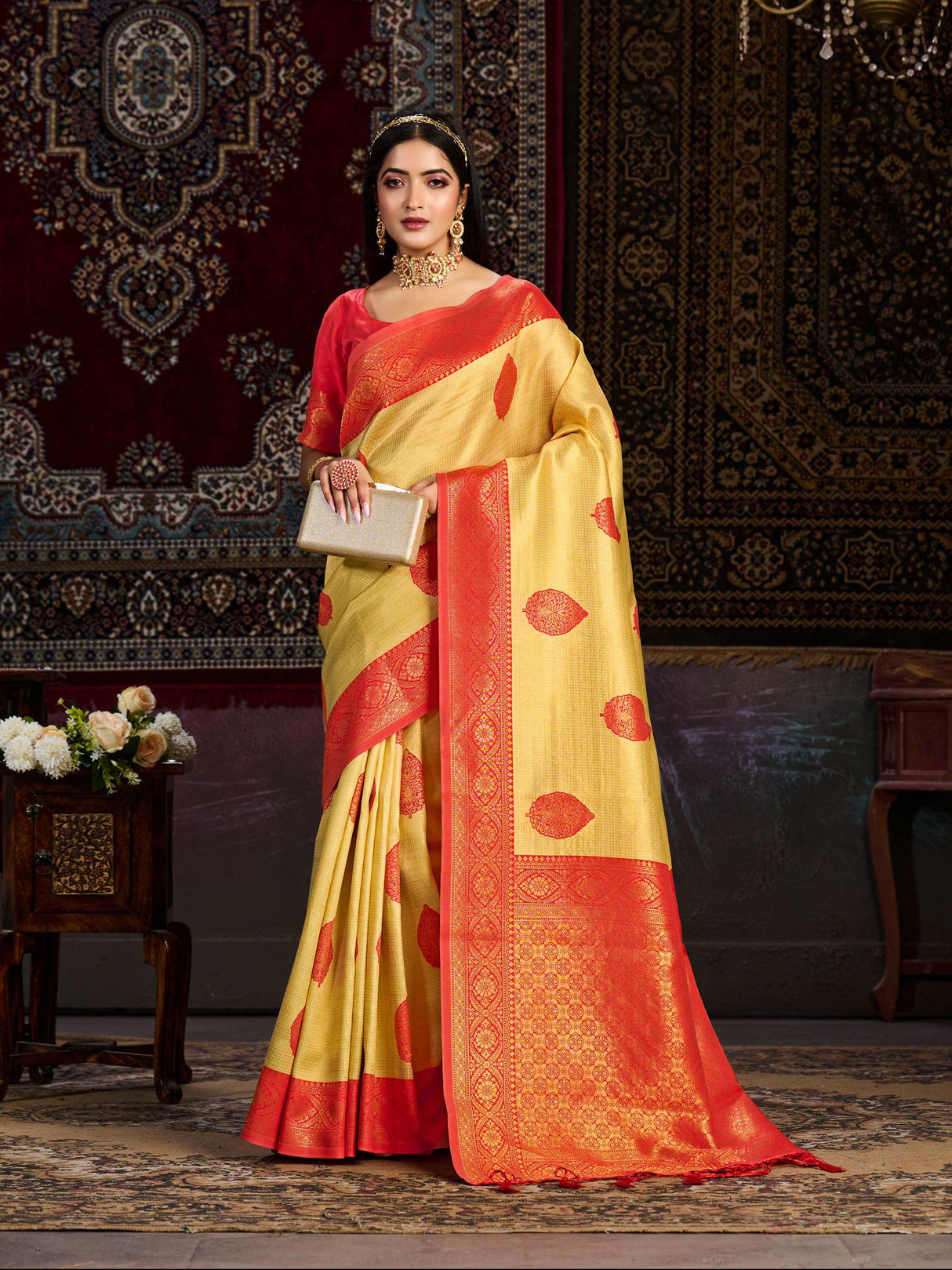 Mimosa Women's Woven Design Kanjivaram Art Silk Saree With Blouse Piece : SA0000900GD