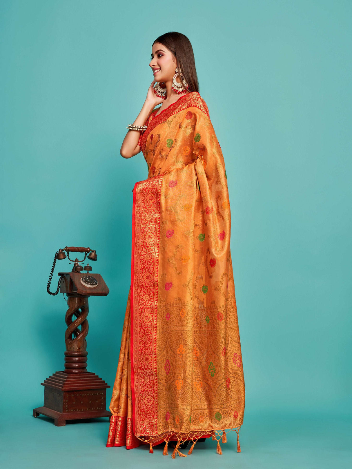 Banarasi Woven Art Silk Saree in Peach With Embroidery Blouse