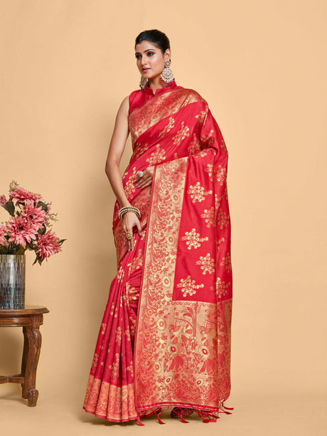 Mimosa Women's Woven Design Kanjivaram Art Silk Saree With Blouse Piece : SA00001220STFREE