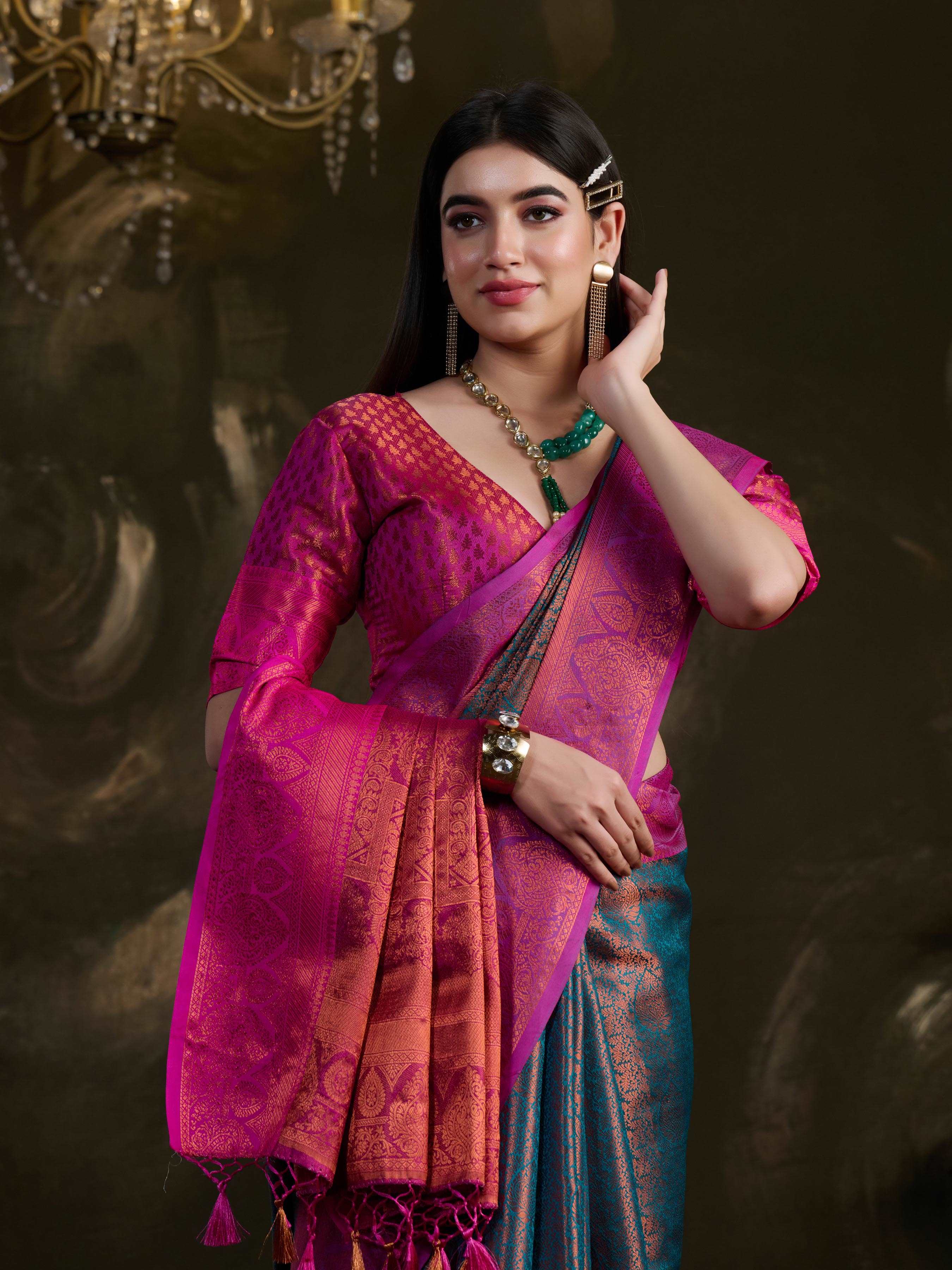 Pink Art Silk Woven Kanjivaram Saree YOSAR34404-Kanjivaram Saree