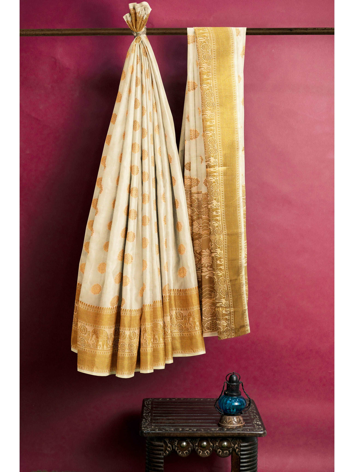 Mimosa Womens Art Silk Saree Kasavu Cream Color