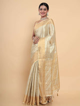 Mimosa Womens Art Silk Saree Kasavu Cream Color